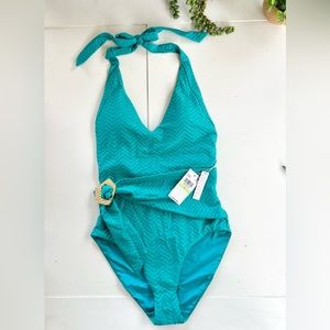 🔥Closet Clearout!🔥 Trina Turk Teal Belted Halter One Piece Swimsuit